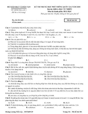 Kỳ thi Trung học phổ thông quốc gia năm 2018 môn Hóa học - Mã đề thi 101